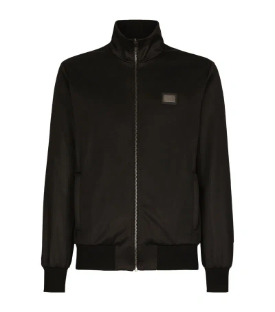 DOLCE & GABBANA LOGO-PLAQUE ZIP-UP SWEATSHIRT