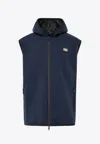 Dolce & Gabbana Sleeveless Jacket Hooded Design Grosgrain Profiles In Blue