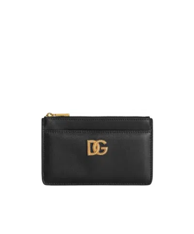 Dolce & Gabbana Calfskin Card Holder Dg Logo Detail In Black