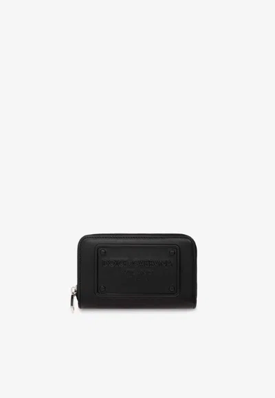 Dolce & Gabbana Logo Plaque Zip-around Leather Wallet In Black