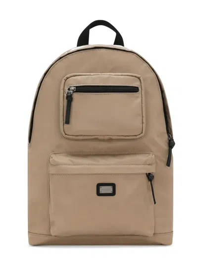 Dolce & Gabbana Kids' Logo-plaque Zipped Backpack In Neutrals