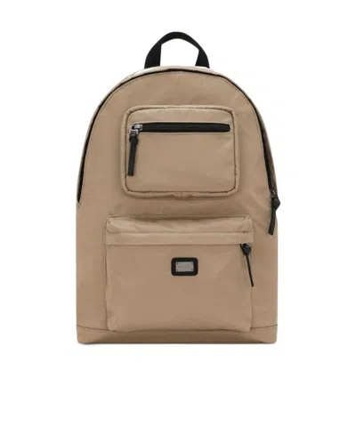 Dolce & Gabbana Logo-plaque Zipped Backpack In Nude