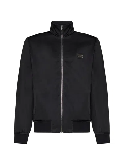 Dolce & Gabbana Logo Plaque Zipped Track Jacket In Black