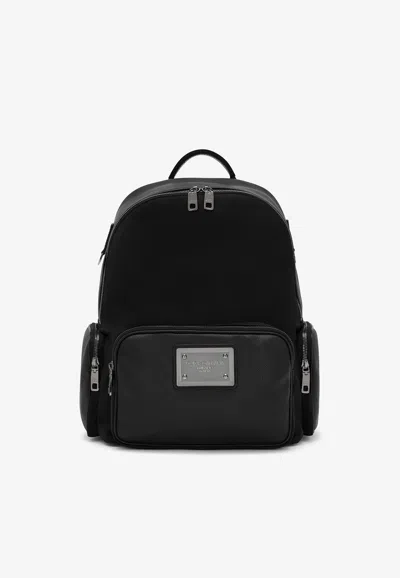 Dolce & Gabbana Logo Plate Backpack In Black