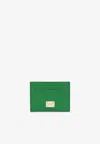 Dolce & Gabbana Logo Plate Cardholder In Dauphine Calf Leather In Green