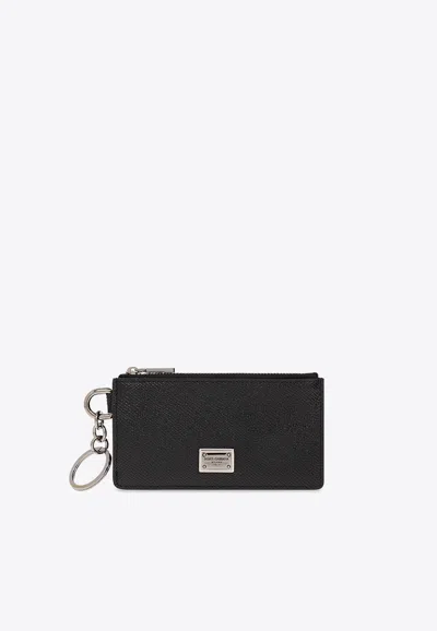Dolce & Gabbana Logo Plate Cardholder With Keyring In Black