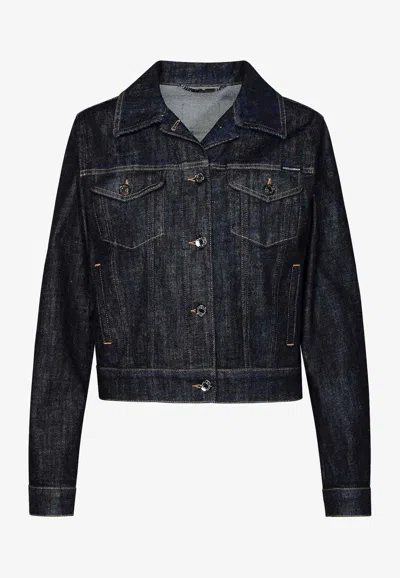 DOLCE & GABBANA LOGO-PLATE DENIM JACKET