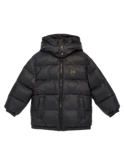 Dolce & Gabbana Kids' Logo Plate Down Jacket In Black