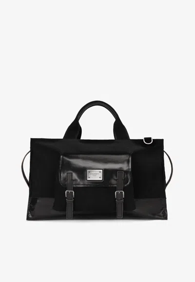 Dolce & Gabbana Logo Plate Duffel Bag In Black