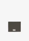 Dolce & Gabbana Logo Plate Leather Bi-fold Wallet In Khaki