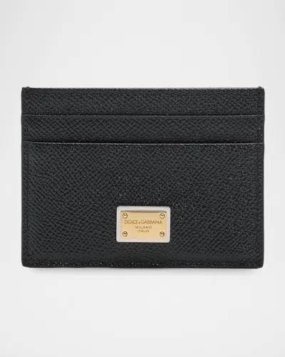Dolce & Gabbana Logo-plaque Leather Card Holder In Black