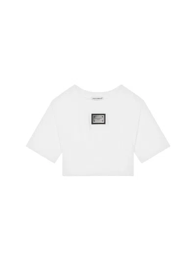 Dolce & Gabbana Logo Plate Mini T-shirt For Girls In White