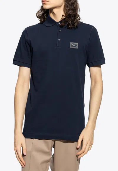Dolce & Gabbana Logo-plate Polo T-shirt In Navy