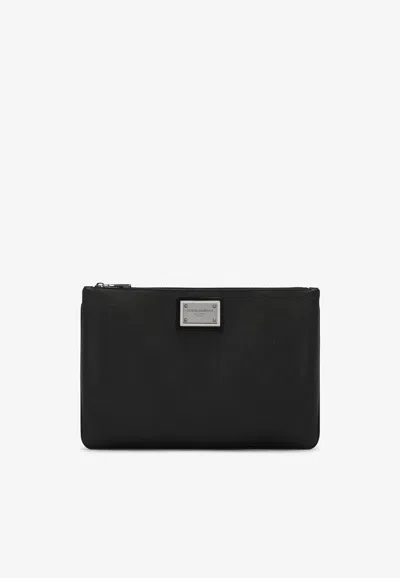 Dolce & Gabbana Logo Plate Pouch Bag In Black
