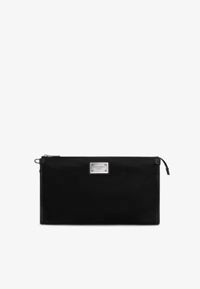 Dolce & Gabbana Logo-plate Pouch In Black