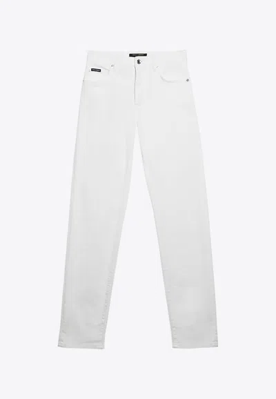 Dolce & Gabbana Logo-plate Straight-leg Jeans In Multicolor