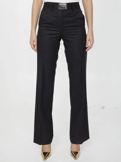 Dolce & Gabbana Logo Plate Trousers In Black