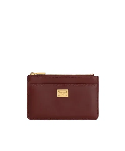 Dolce & Gabbana Dolce  Gabbana Logo Plate Zipped Cardholder In Brown