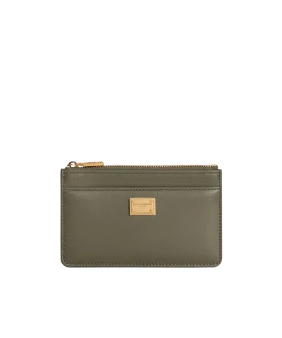 Dolce & Gabbana Dolce  Gabbana Logo Plate Zipped Cardholder In Green
