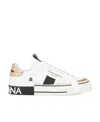 Dolce & Gabbana Custom Leather Sneakers With Metallic Inserts In White