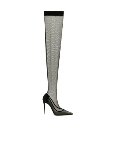 Dolce & Gabbana Lollo Thigh-high Tulle Boots In Black