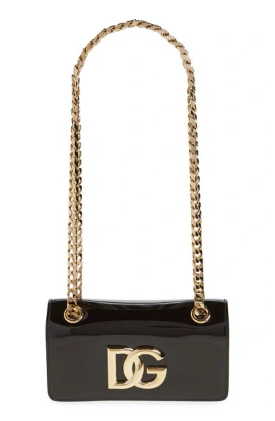 Dolce & Gabbana Logo Polished Calfskin Crossbody Phone Case With Card Holder In Black