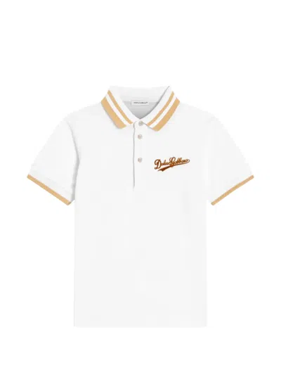 Dolce & Gabbana Kids' Logo Polo Shirt In White
