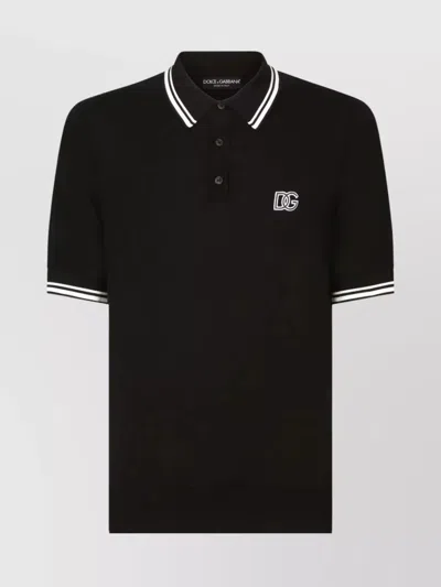 Dolce & Gabbana Logo Polo With Striped Collar And Sleeve Trim