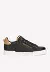 Dolce & Gabbana Embellished Leather Sneakers In Black