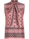 Dolce & Gabbana Silk Foulard Print Dg Allover Logo Bow Top In Pink