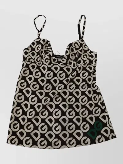 Dolce & Gabbana Logo Print Camisole Top Underwear Beachwear In Gray