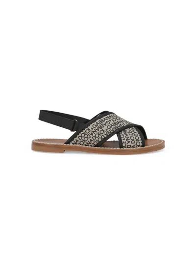 Dolce & Gabbana Kids' Logo-print Canvas Sandals In Black