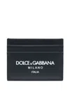 Dolce & Gabbana Printed Leather Card Holder In Blue