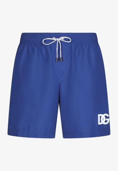 Dolce & Gabbana Logo-print Color-block Swim Shorts In Blue