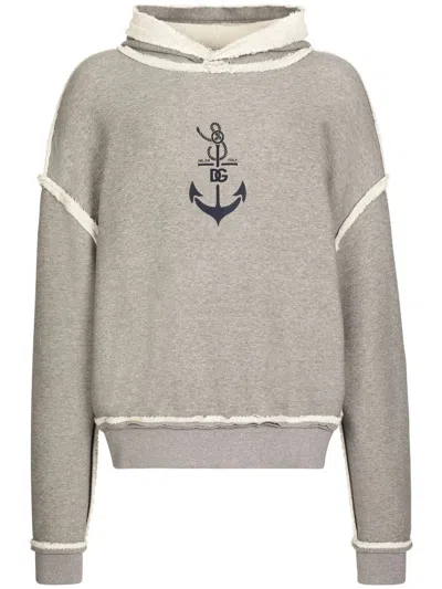 Dolce & Gabbana Logo-print Contrasting-trim Hoodie In Grey