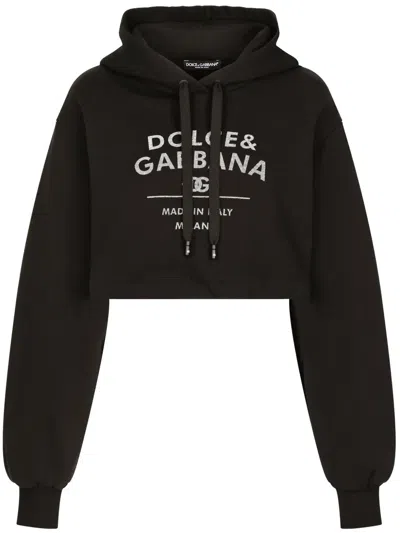 Dolce & Gabbana Jersey Hoodie With Dolce&gabbana Logo Lettering In Black