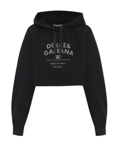DOLCE & GABBANA DOLCE  GABBANA LOGO PRINTED CROPPED HOODIE