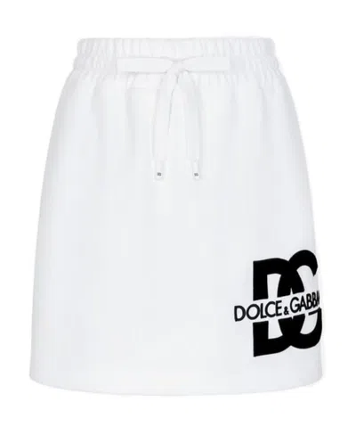 Dolce & Gabbana Logo-print Cotton-blend Miniskirt In White
