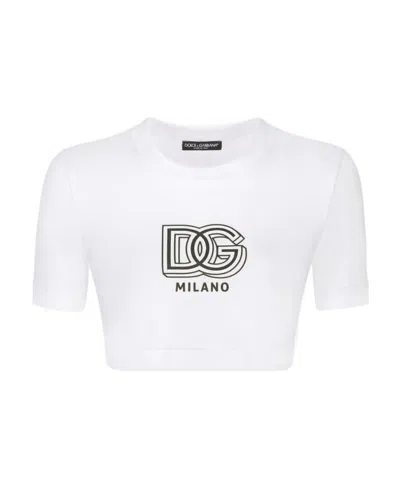 DOLCE & GABBANA DOLCE  GABBANA LOGO PRINTED CROPPED T-SHIRT