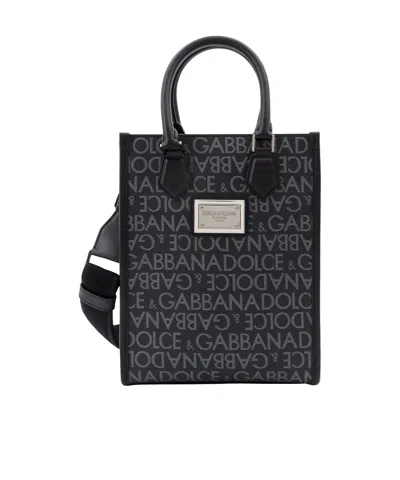 Dolce & Gabbana Logo-print Cotton-blend Tote Bag In Black