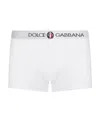 Dolce & Gabbana Two-way-stretch Jersey Regular-fit Boxers With Emblem In White