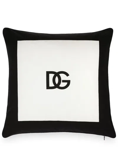 Dolce & Gabbana Logo-print Cotton Cushion In Schwarz