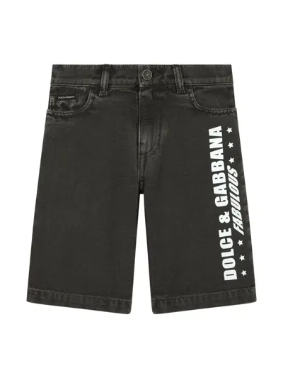 Dolce & Gabbana Kids' Logo-print Cotton Denim Shorts In Black
