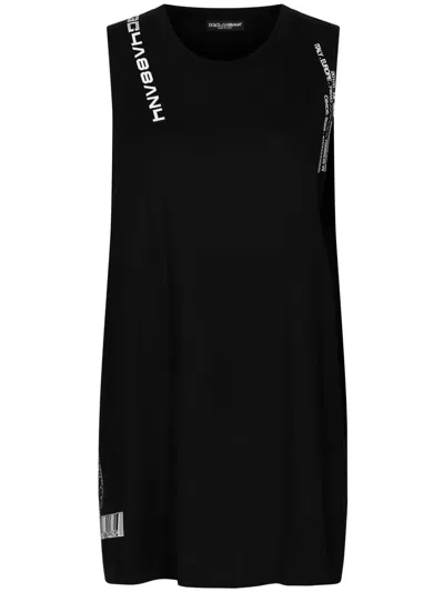 Dolce & Gabbana Barcode-print Cotton Dress In Black