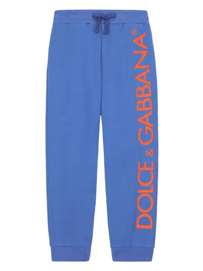 Dolce & Gabbana Kids' Logo-print Cotton Jogging Bottoms In Blue