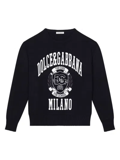 Dolce & Gabbana Kids' Printed Cotton Sweater In Dark Blue