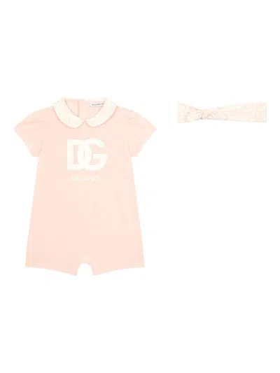 Dolce & Gabbana Babies' Logo-print Cotton Romper (set Of Two) In Pink