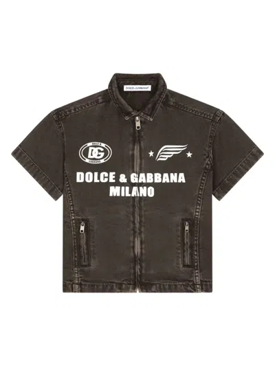 Dolce & Gabbana Kids' Logo-print Cotton Shirt In Brown
