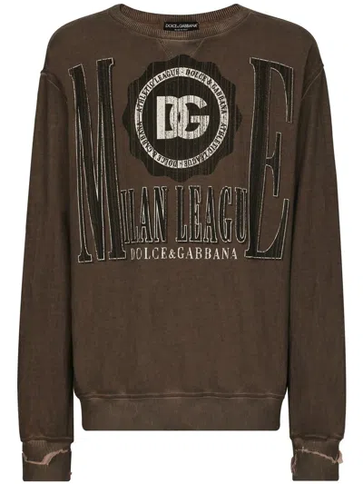 Dolce & Gabbana Logo-print Cotton Sweatshirt In Brown