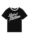 Dolce & Gabbana Boy's Flocked Logo Script Ringer T-shirt In Black